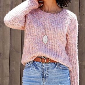 Pink Multicolor Yarn Crew Neck Pullover Sweater, Size XL